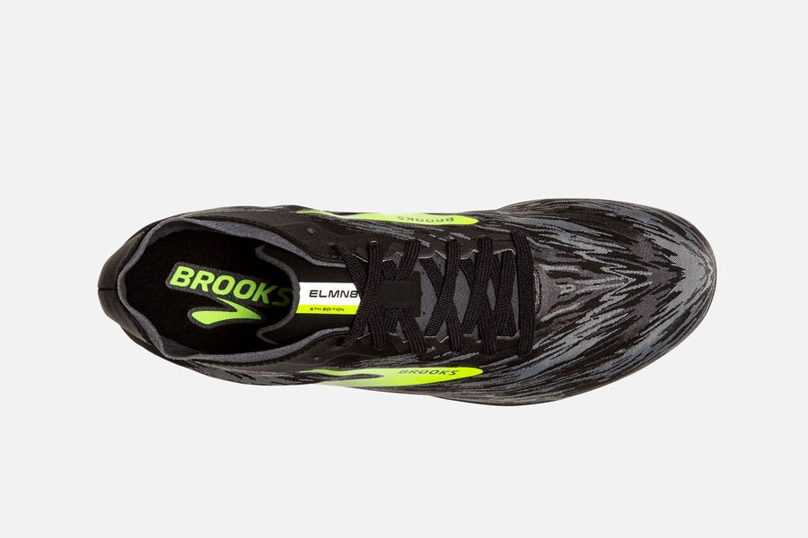 Brooks Running Shoes - ELMN8 v5 Spikes Mens - Black/Green - TEA-652807